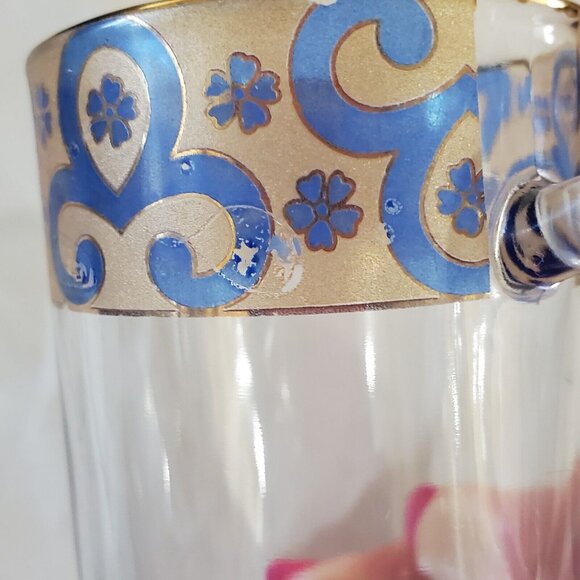 4 Gold Trim Demitasse Espresso Cups 4oz  blue liquor stained glass scrollwork - Picture 5 of 12